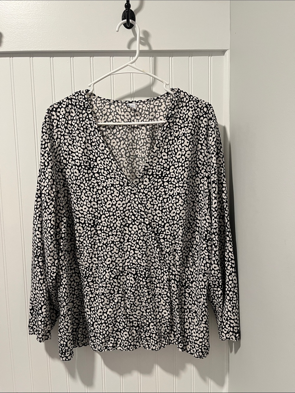 Black & White Leopard Printed Faux Wrap Top